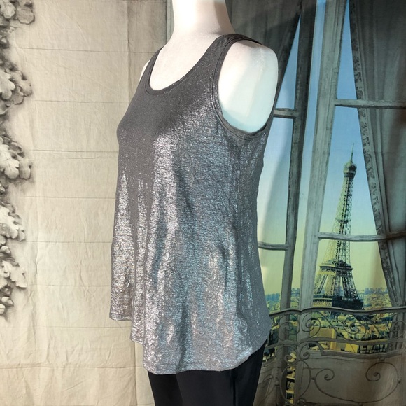 Eileen Fisher Silver Metallic Linen Tank Top Sz S - Picture 2 of 8